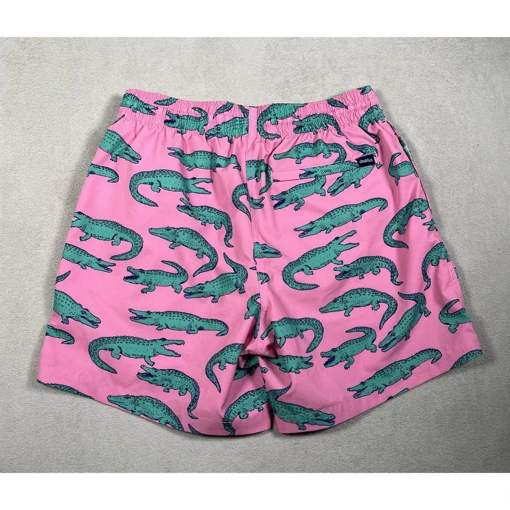 Chubbies Mens Medium 5.5 Swim Trunks Pink Green Alligator Crocodile The Glades